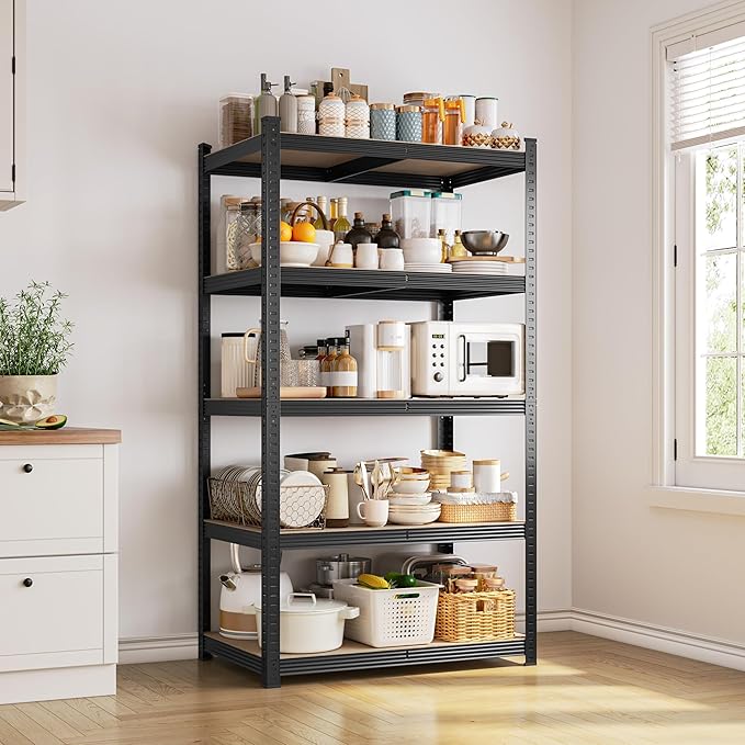 Yaheetech Standing Shelf Units, 5 Tier Storage Shelf, Heavy Duty Shelving, Adjustable Garage Shelves, Utility Rack Shelf Unit, Basement Warehouse Shed, 35.5" Wx 16" D x 71" H - Black