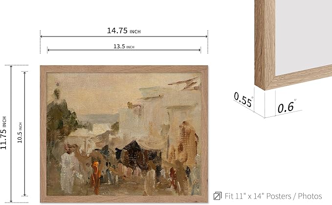 Poster Master Vintage The Bazaar Painting Poster - Retro Street in Udaipur Print - India Art - Cityscape Art - Farmhouse Art - Abstract Art - Office or Living Room Wall Decor, 11x14 Beige Framed