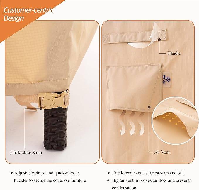 WJ-X3 Beige & Coffee Patio Sofa Cover, 87W x 42D x 35H Inches - Waterproof, UV-Resistant 3-Seater Outdoor Couch Cover - Heavy Duty, Anti-Fade & Wind Resistant