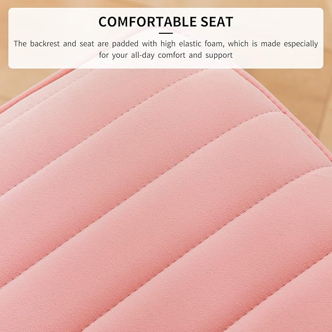 Furnimart Pink Swivel Armless Desk Chair with Wheels, Small Velvet Upholstered Home Office Desk Chair Mid-Back Adjustable Chair for Teen Girl Vanity Desk Bedroom Dorm Living Room (Velvet-Pink)