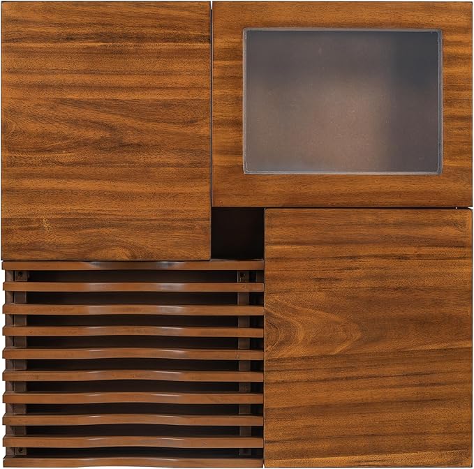 WILLIAMSPACE 33" Square Coffee Table with 3 Drawers, Modern Unique Wooden Center Table with Tempered Glass and Solid Wood Legs, Storage Accent Side End Table for Living Room Apartment, Walnut