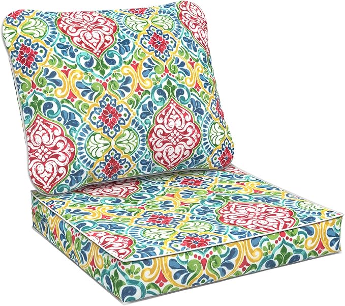 Outdoor Deep Seat Cushions Set 24 x 24 Inch for Patio Furniture,Water Resistant Chair Cushions Replacement Includes Seat Cushion & Back Pillow for Couch Sofa, Wicker Chair - Damask Red