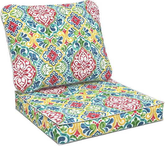 Outdoor Deep Seat Cushions Set 24 x 24 Inch for Patio Furniture,Water Resistant Chair Cushions Replacement Includes Seat Cushion & Back Pillow for Couch Sofa, Wicker Chair - Damask Red