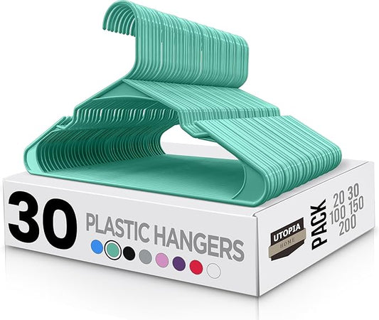 Utopia Home Plastic Hangers 30 Pack - Perfect Space Saving Clothes Hanger - Durable and Strong - Perfect Closet Organizers with Shoulder Grooves (Aqua)