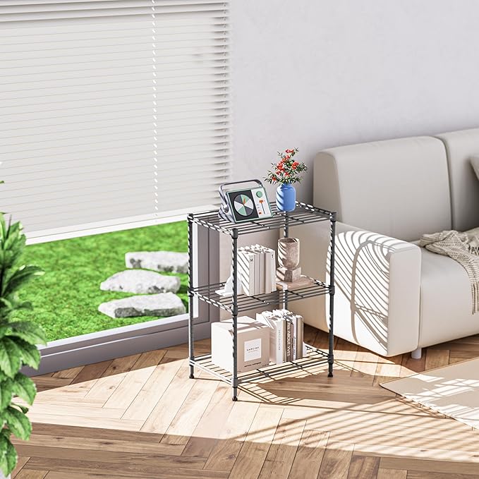 IZEUK 3 Tier Shelf, Heavy Duty Steel Wire Shelving Unit for Home, Kitchen, Laundry Room Organization, Office Storage Rack (17.7" W x 11.8" D x 26.3" H, 450LBS, Grey)