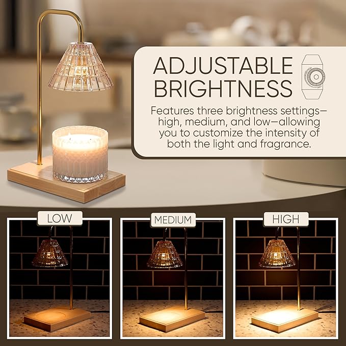Sheffield Home Glass Candle Warmer Lamp – Elegant Candle Warmer for Long-Lasting Fragrance, Sleek Design, 12x8, Natural Cone Shaped