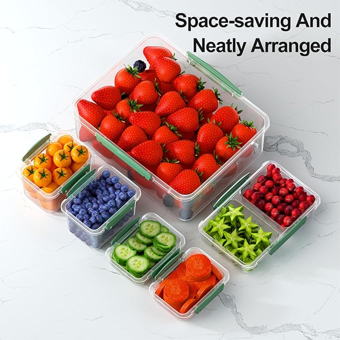 Finorder Food Storage Containers Kit: Set of 6 BPA-Free Plastic Meal Prep Containers with Snap Lids Airtight - Microwave & Dishwasher Safe Stackable Bento Box Set for Home Use/Pantry/Organization