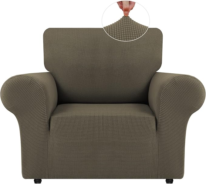 LURKA Stretch Chair Sofa Slipcovers 1 Piece Couch Covers for Sofa Furniture Protector Full Sofa Covers with Elastic Bottom for Kids and Dog (Small, Khaki)