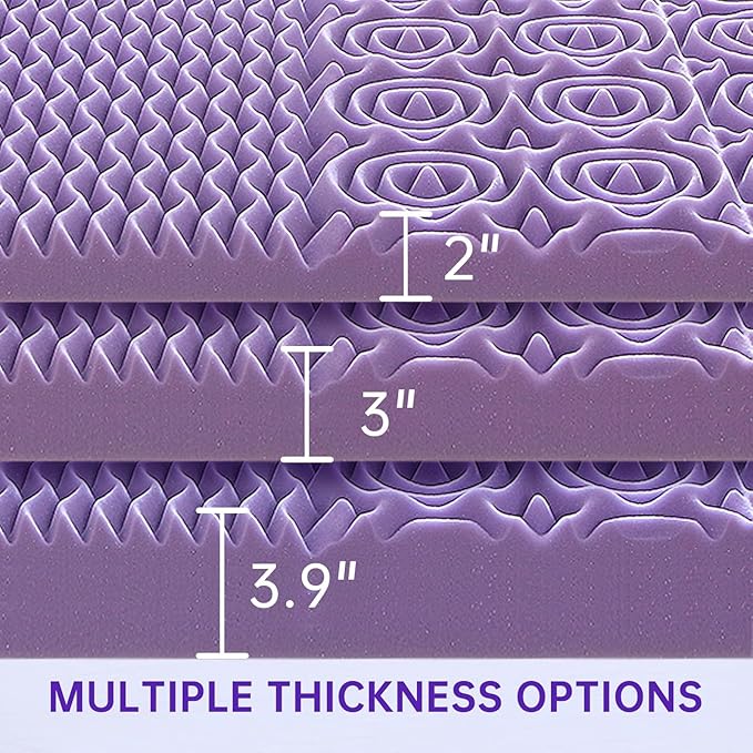 MUXHOMO 3.9 Inch 7-Zone Twin Mattress Topper, Egg Crate Foam Mattress Topper Twin Size for Back Pain, Lavender Cooling Gel Infused Bed Pad, CertiPUR-US and Oeko-TEX Certification (38"×75")