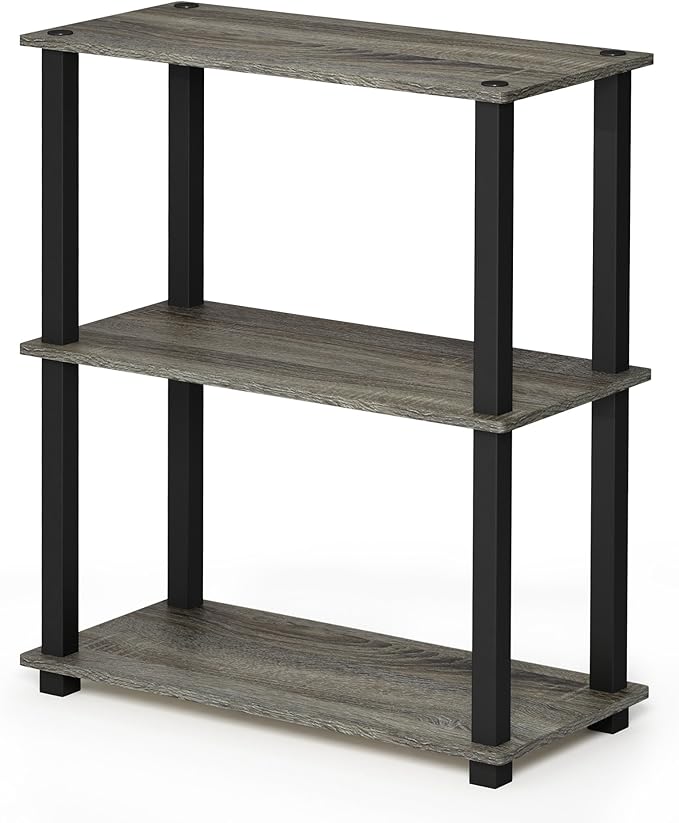 Furinno Turn-S-Tube 3-Tier Compact Multipurpose Shelf Display Rack with Square Tube, French Oak Grey/Black