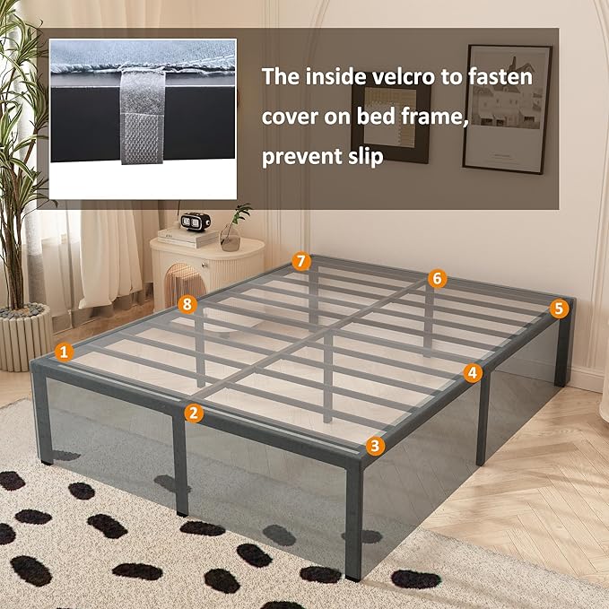 18 Inch Full Size Bed Frame with Skirt, Heavy Duty Metal Bed Frame Full, No Box Spring Needed, Support Up to 3000 lbs, Easy Assembly, Noise Free, Black