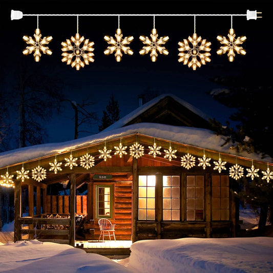 Minetom Snowflake Christmas String Lights with 6 Drops - 9ft 100 Mini Bulb Icicle Lights with Hooks, Plug-in Connectable Hanging Lights for Christmas Home Indoor Outdoor Wedding Holiday Décor