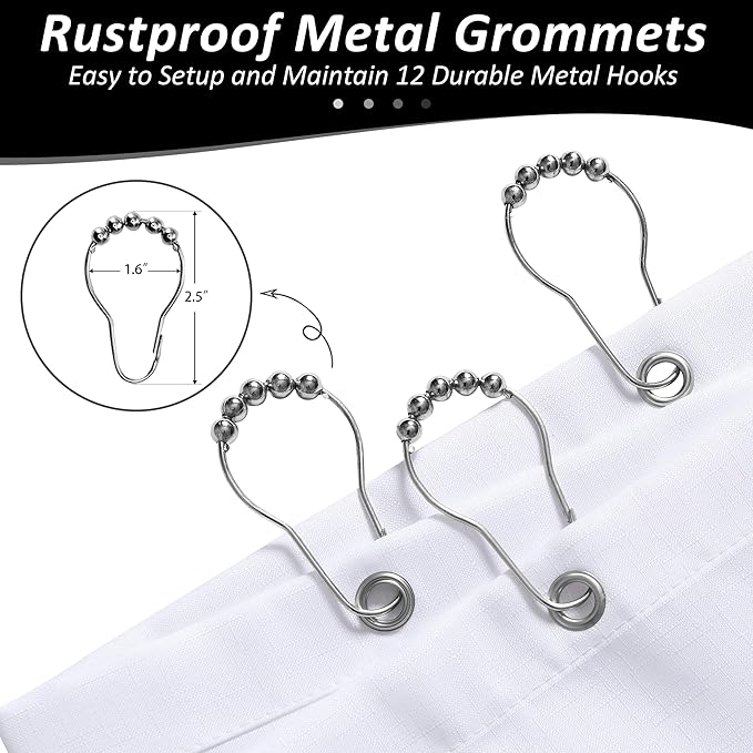 Black Shower Curtains for Bathroom, Ombre Textured Fabric Shower Curtain Set, Hotel Spa Luxury with 12 Hooks, Machine Washable, Decorative Bathroom Curtain Black 72 x 72