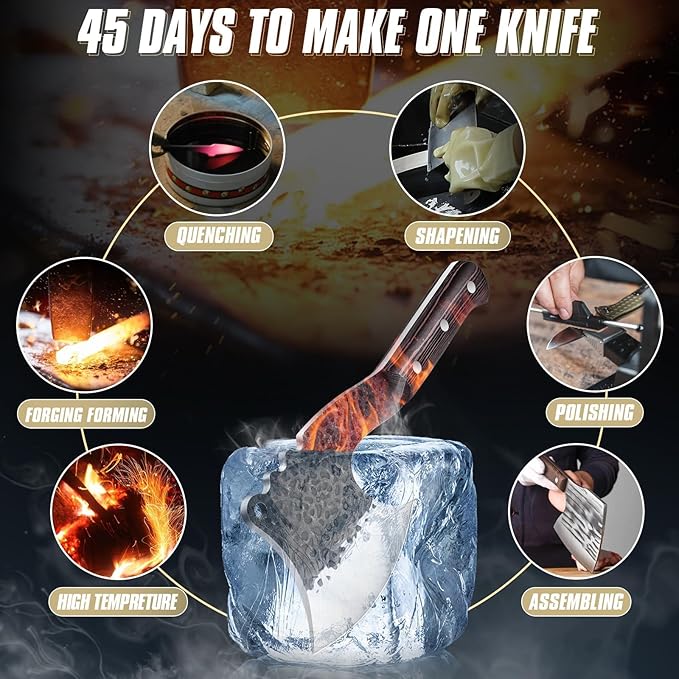 Dream Reach Meat Cleaver Heavy Duty Bone Chopper High Carbon Bone Cutting Knife Hand Forged Butcher Knife with Cover for Kitchen Outdoor BBQ