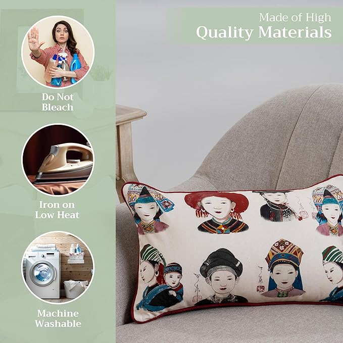 Maison d' Hermine Decorative Pillow Covers 12x20 Inch Rectangle 100% Cotton Throw Pillow Covers with Invisible Zipper Cushion Case for Living Room Couch, Chair, Sofas, Bedroom, Home (Pupeo People)