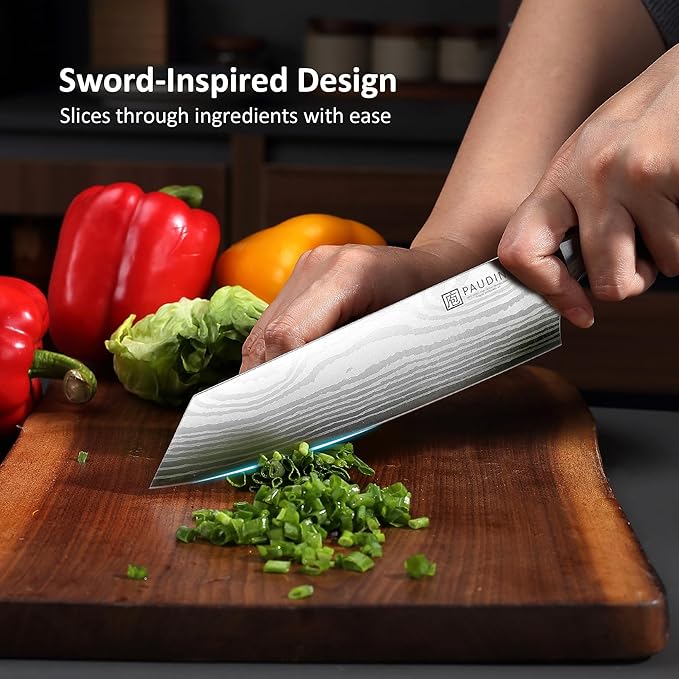 PAUDIN Chef Knife, Sharp High Carbon Stainless Steel Kitchen Knife with Sheath, 8 Inch Professional Santoku knives with Ergonomic Pakkawood Handle, Japanese Chopping Knifes Premium Gift Box