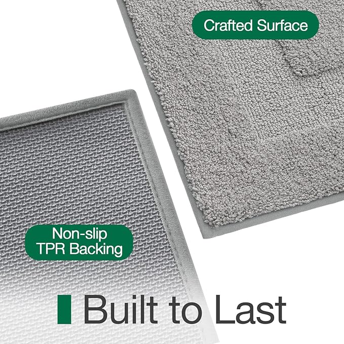 LUMI Ultra Soft Bathroom Rugs Non Slip with Rubber Backing, Absorbent Washable Bath Mat Quick Dry, Upgraded Premium Microfiber Plush Carpet for Bathtub and Shower Floor, Grey, 24x36