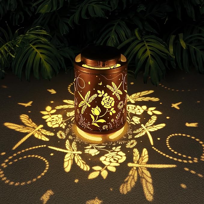 Solar Dragonfly Garden Decor LED Light Hanging Waterproof Metal Lantern for Patio, Pathway, Yard