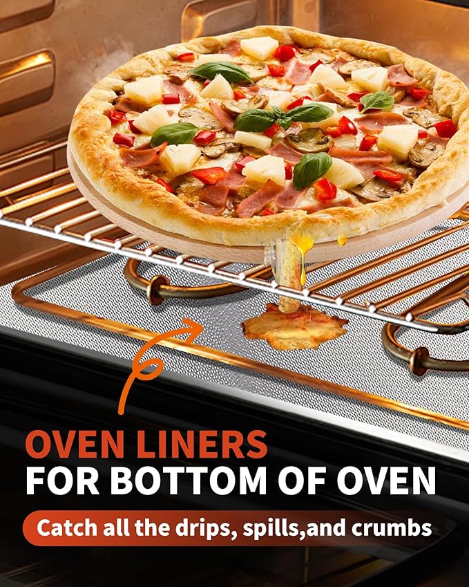 3 Pack Oven Liners for Bottom of Oven, 17x25" Large Heavy Duty Non-Stick Reusable Oven Mat for Electric, Gas, Toaster & Convection Ovens - BPA & PFOA Free, Dishwasher Safe, Kitchen Essentials, Silver