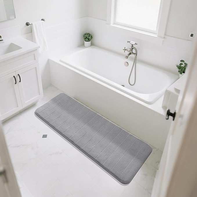 Yimobra Bathroom Runner 55"x24", Non Slip Memory Foam Bath Mat, Super Soft Water Absorbent Hallway Carpet, Machine Washable Rug for Vanity Tub Shower, Gray