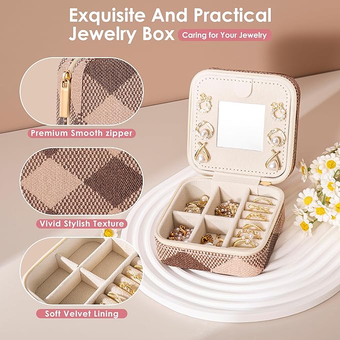 Geometric Diamond Jewelry Box, Argyle Classic Retro Jewelry Travel Case for Women Girl, Trendy Birthday Gradution Gift