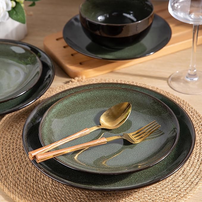 LERATIO Ceramic Dinnerware Sets for 4,Handcraft Stoneware Plates and Bowls Sets,Highly Chip and Crack Resistant | Dishwasher & Microwave & Oven Safe Dishes set,Reactive Glaze Dinnerware- Service for 4