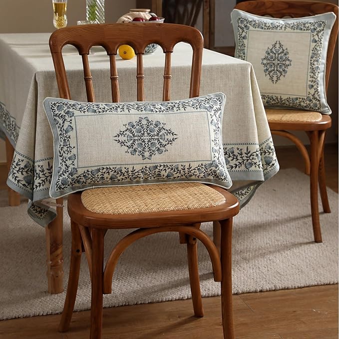 Design Linen Rectangle Throw Pillow Covers 12"x20" Pack of 2, Cottage Farmhouse Cushion Covers with Blue Grey Thorn Vine Pattern Decoration Pillowcases for Bed, Living Room, Outdoor, Car