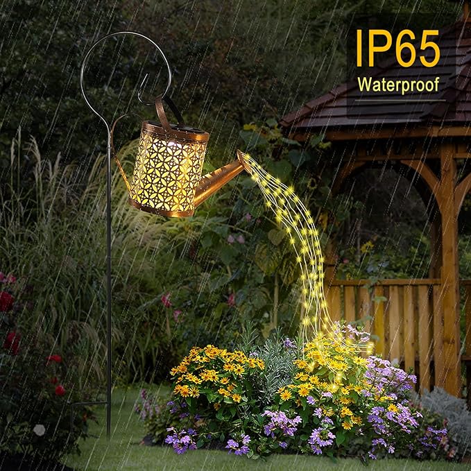 Solar Watering Can with Lights, Outdoor Solar Garden Light,Garden Decor, Outdoor Decorative Solar Powered,Hanging Lantern Waterproof,Metal Solar Waterfall Lights for Yard Patio