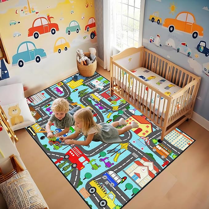 Car Mat for Kids Toy Cars - Car Track Rug 3'×5' Car Carpet for Kids Play Mat City Life Road Rug for Playroom Living Room Bedroom Classroom
