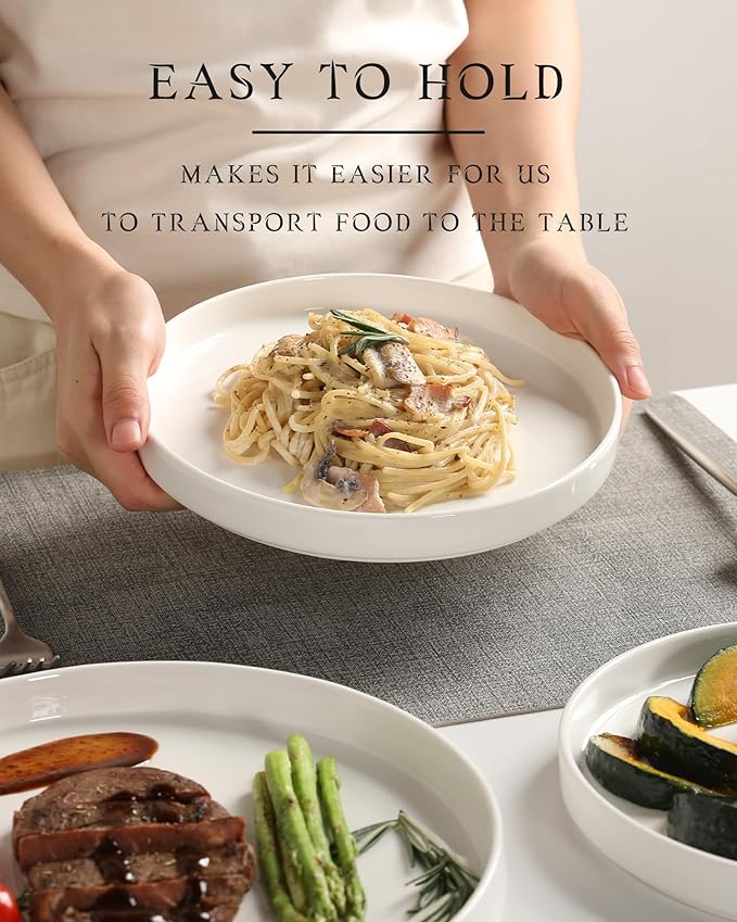 Sweejar Porcelain Dinnerware Sets for 4, 16 Pieces Ceramic Plates and Bowls Set, Classic Modern Simple Kitchen Dinner Dining Ware Set, Dishwasher and Microwave Safe Dishes Sets with Cups(Pure White)