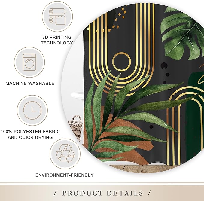 Glawry Dark Green Boho Shower Curtain Abstract Retro Mid Century Bathroom Minimalist Tropical Modern 72Wx72L Inches Bath Accessories Art Home Decor Fabric 12 Pack Hook