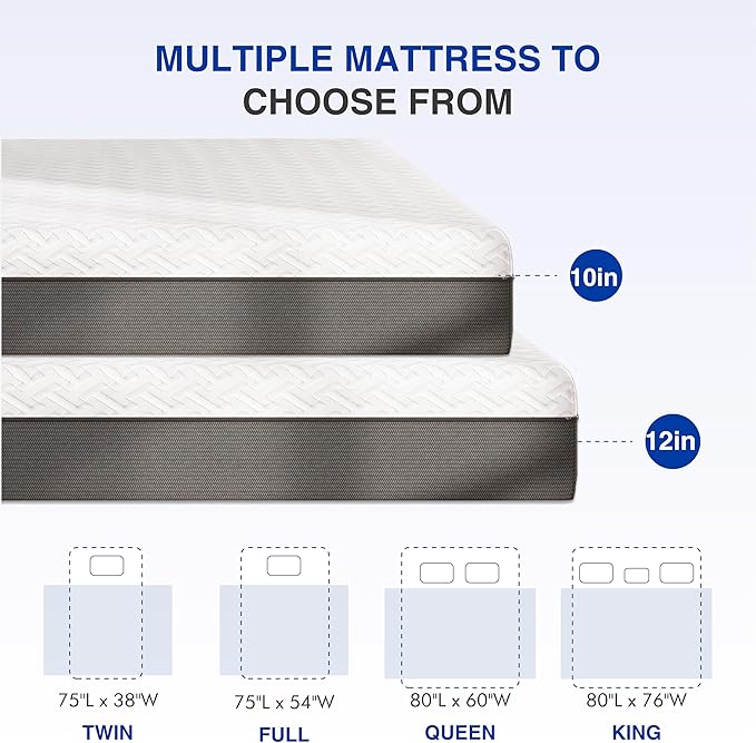 12 Inch Queen Green Tea Memory Foam Mattress for Cool Sleep & Pressure Relief, Bed in a Box, Removable Cover No Fiberglass, CertiPUR-US Certified