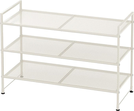SIMPLE HOUSEWARE 3-Tier Stackable Mesh Shoe Rack, White