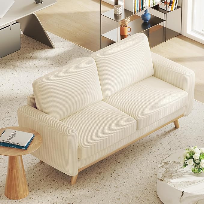 Vesgantti 68" Loveseat Sofa Beige, Comfy Corduroy Couch with Spring Cushion, Modern Sofa with Deep Seat, for Bedroom & Living Room