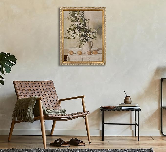 Farmhouse Kitchen Canvas Wall Art Vintage Country Neutral Rustic Muted Flower and Lemon Still Life Painting Picture Wall Decor Poster Print Artwork for Farm Dining Room Home Decoration Unframed