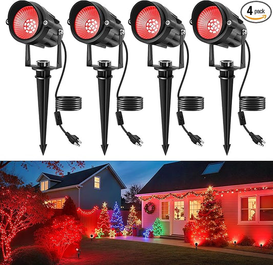 Halloween Red Landscape Lights Outdoor, 14 LED Landscape Lighting with US Plug, IP65 Waterproof Spotlights for Tree Yard Garden Pathway Christmas Decor 4 Pack