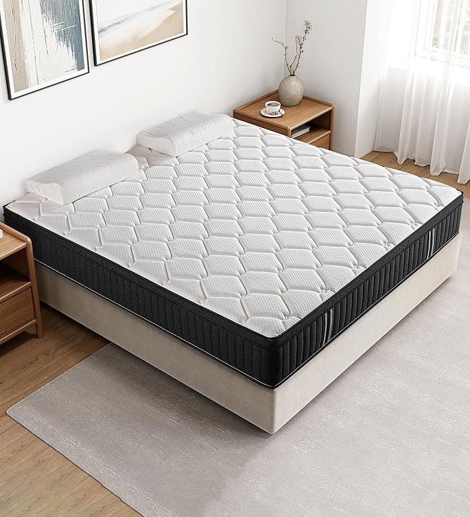 Queen Mattress,12 Inch Queen Size Mattresses Memory Foam Hybrid Black Mattress in a Box,with Provide Support and Improve Sleep Mattresses,Medium Firm.