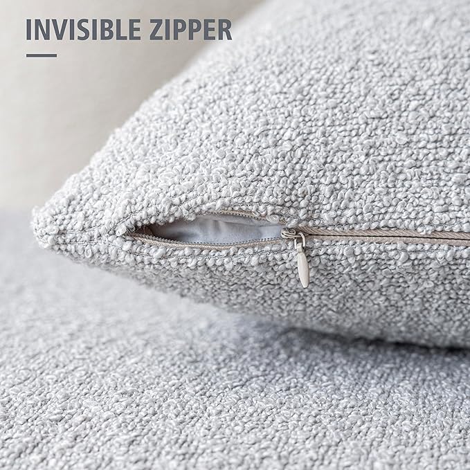 Foindtower Set of 2, Decorative Textured Boucle Throw Pillow Covers Accent Solid Pillow Cases Neutral Soft Cozy Couch Cushion Case for Chair Sofa Bedroom Living Room Home Decor 26 x 26 Inch Light Grey