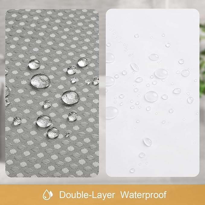 3 in 1 Stall Half Size Shower Curtain Set-36 W x 72 H, Grey Waffle Waterproof Fabric and PEVA Liner Set with Stainless Steel Hooks