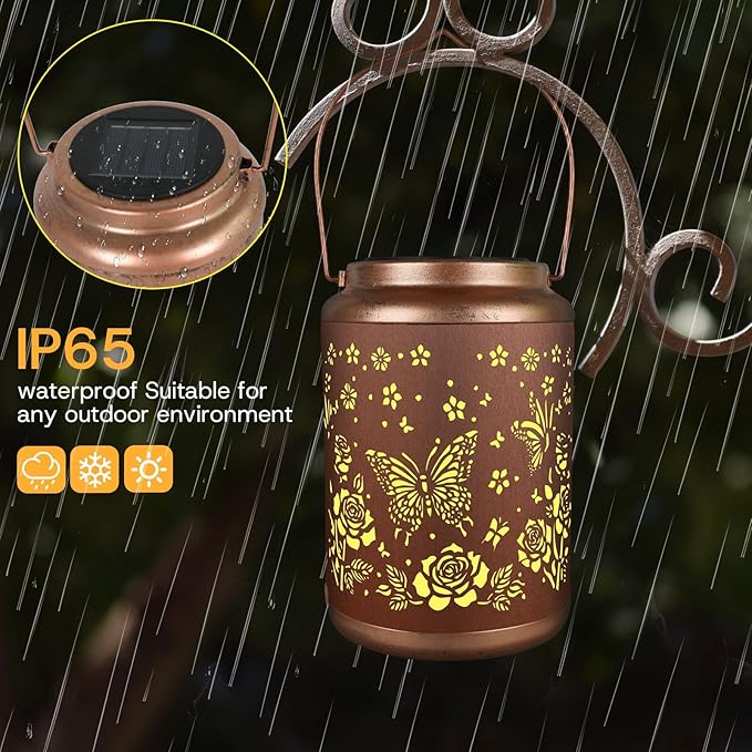 Solar Lanterns Outdoor Waterproof, Outdoor Waterproof Butterfly Garden Decorative Lights, Courtyard and Backyard Lights, Porch Metal Solar Decorations