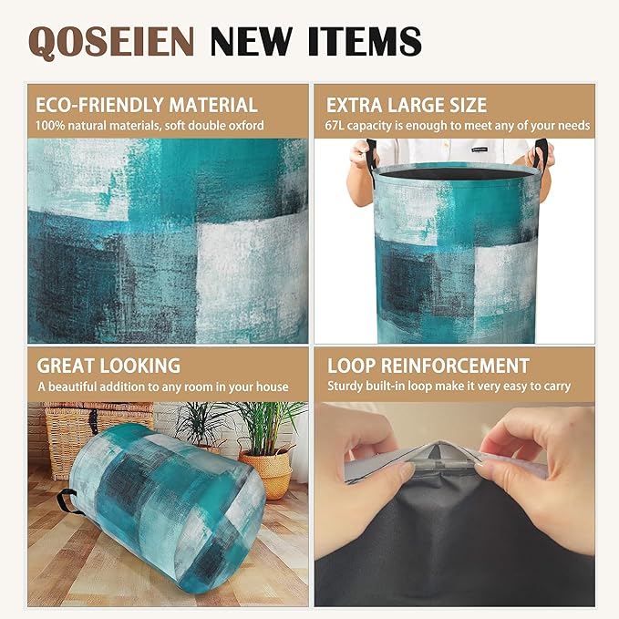 Laundry Hamper,Art Painting Laundry Basket,Grey Blue Waterproof Oxford Cloth Storage Basket with Handle for Clothes Books Nursery Home Storage Sundries 16"x20"