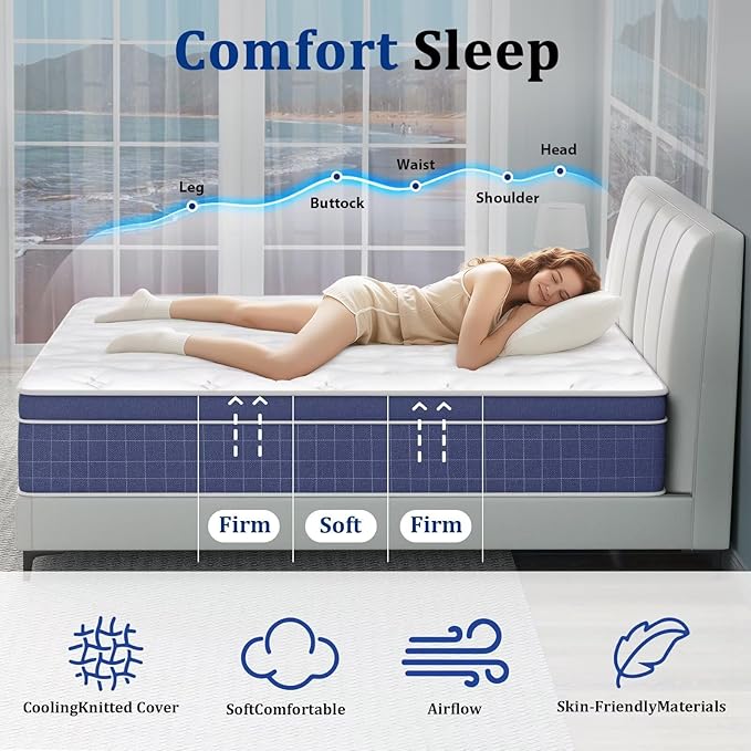 inight 14 Inch Full Size Mattress, Hybrid Full Mattress in a Box for Comfort Night, Gel Memory Foam Medium Firm Mattress with Wrapped Pocket Coils for Lumbar Support Pressure Relief, 180 Night Trial