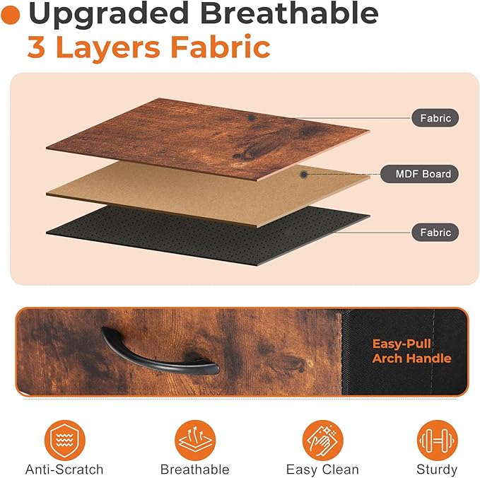 Sweetcrispy Dresser with 8 Drawers for Bedroom, Fabric Dresser Storage Tower, Chest of Drawers Organizer Unit, Storage Cabinet for Hallway, Closets, Steel Frame, Wood Top, Brown