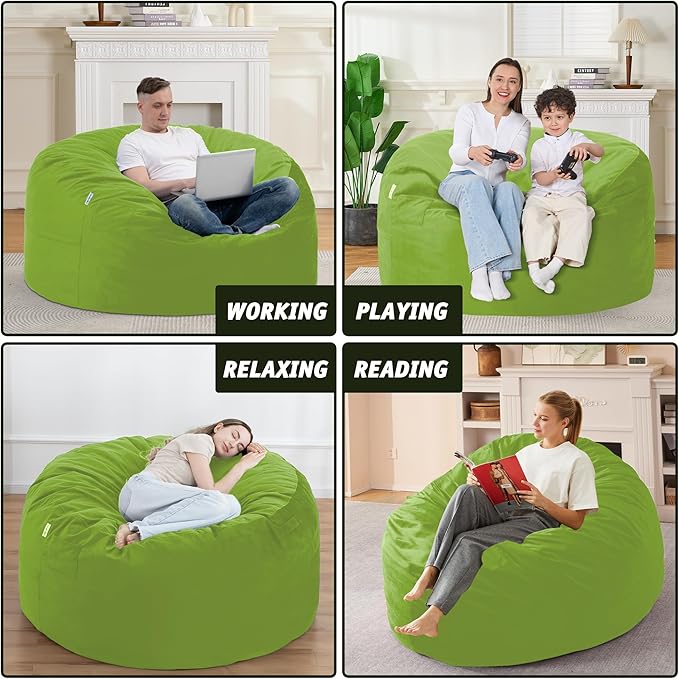 4FT Bean Bag Chair with Ultra Soft Velvet Cover Bean Bag Sofa with Memory Foam Bean Bag Chairs with Large Size Lazy Sofa for Dorm Office Living Room Bedroom Grass Green 4'