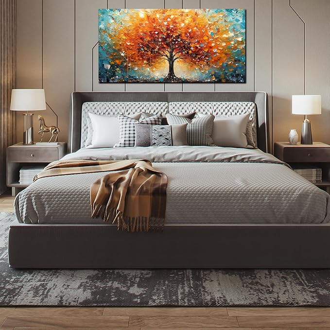 Zoyotago Large Canvas Wall Art Orange Yellow Tree Picture Modern Canvas Prints Ready to Hang for Bedroom Living Room Size 24x48