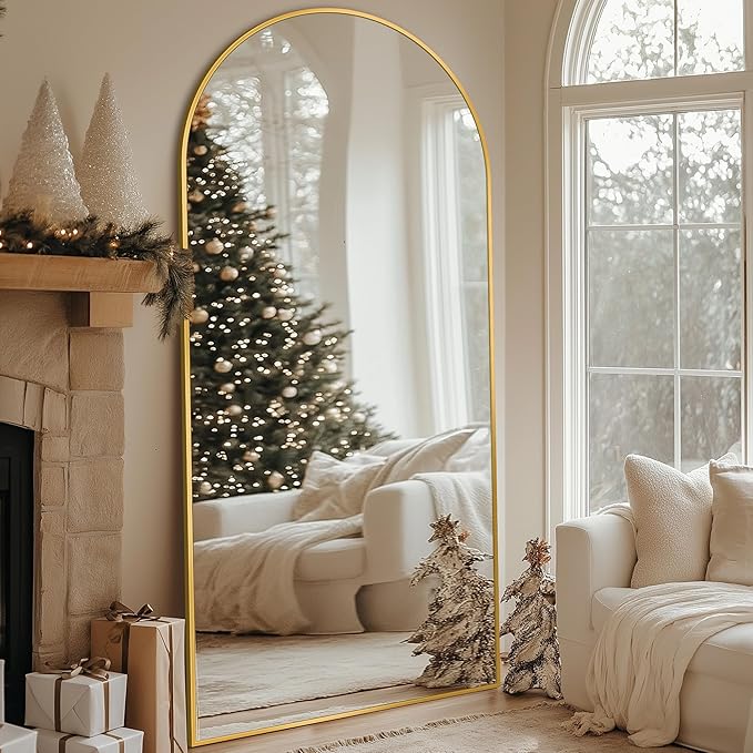 Full Length Mirror, 76"x34" Oversized Arched Mirror Large Standing Mirrors, Tall Mirrors Body Floor Mirror for Bedroom Living Room Aluminum Frame,Gold