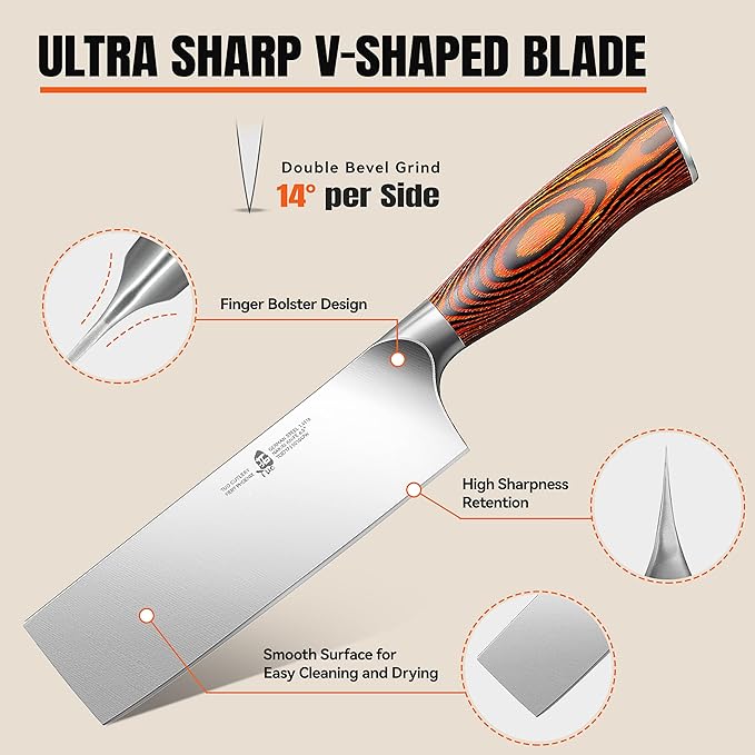 TUO Nakiri Knife 6.5" Vegetable Cleaver, Japanese Chef Knife for Kitchen Vegetable Chopping, German High Carbon Stainless Steel, Ergo Pakkawood Handle