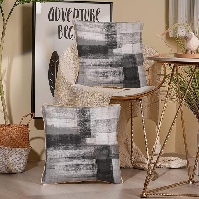 Black Grey Throw Pillow Covers 18x18 Set of 2, Abstract Art Decorative Throw Pillow Covers Modern Abstract Soft Polyester Pillowcase Outdoor Cushion Cover for Sofa Couch Farmhouse Room Bed