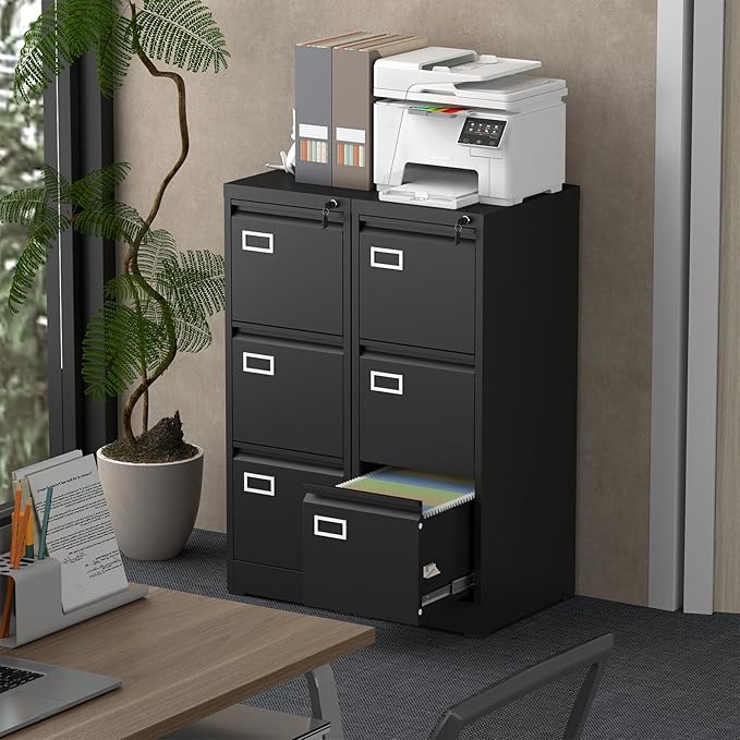 File Cabinet,3 Drawer Filing Cabinet with Lock,Metal Filing Cabinets for Home Office,School,Vertical File Cabinets for Letter/Legal/A4/F4 Size,Assembly Require,Black