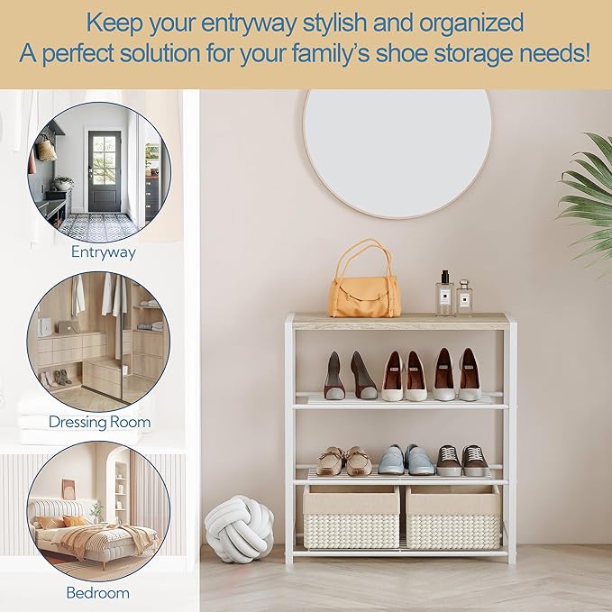 Yusong Shoe Rack Organizer, 4 Tier Industrial Shoe Storage Shelf for Closet Entryway, Narrow Sturdy Metal Shoe Shelves, White